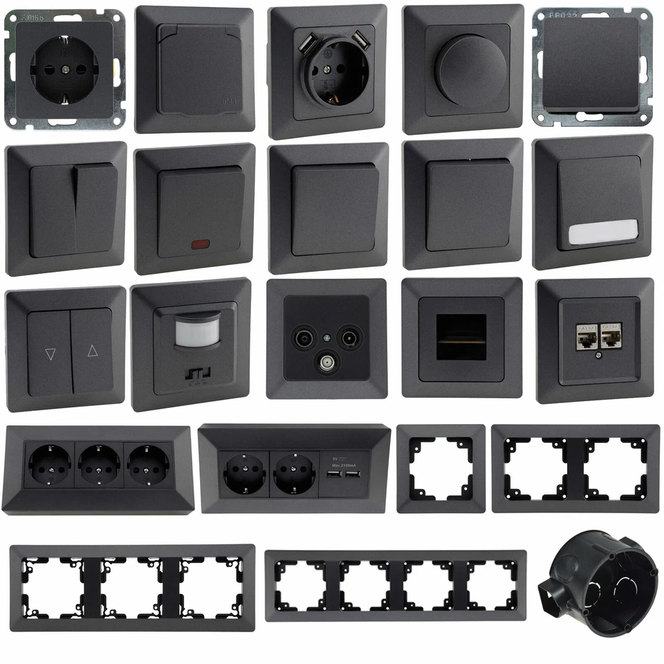 MILOS anthrazit Steckdosen Serie Steckdose USB-C Antenne Taster Schalter Dimmer - Bild 1 von 1