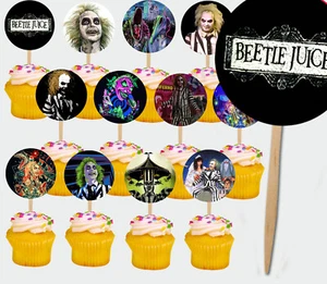 Beetlejuice Cupcake Picks Cake Topper Party Decor Halloween Beetle Juice  - 12 p - Picture 1 of 4