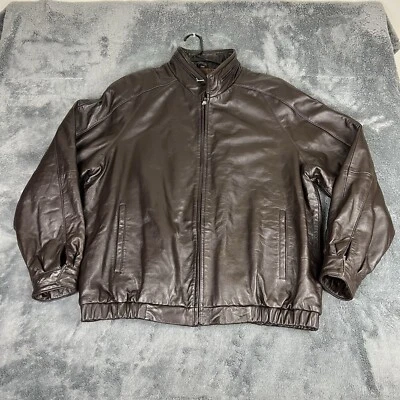 Chaqueta de cuero Izod para hombre 2XL marrón bolsillos interiores cremallera capucha totalmente forrada Foto 1 de 4