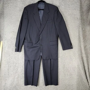 Hickey Freeman 2 Piece Suit Mens 42L 36x32 Black Striped Jacket Pants Set - Picture 1 of 17