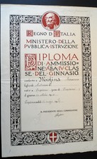 DIPLOMA DI AMMISSIONE ALLA IV CLASSE DEL GINNASIO TRAPANI anno SCOLASTICO1923/24