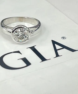 Natürlicher runder Brillant Solitär Lünette Diamant Ring GIA 14kt Weißgold - Bild 1 von 7