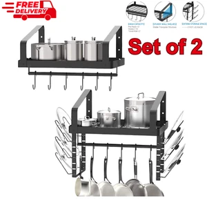 Pot Racks Wall Mounted Set of 2 -Pot and Pan Organizer Rack Pot Holders Kitchen - Picture 1 of 11