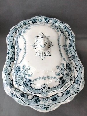 Antique vegetable tureen Teal Green HUDSON Art Nouveau Art Deco England 1892  - Image 1 of 4