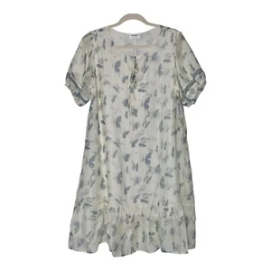 Kindred Anthropologie White Blue Butterfly Dress Knee Lenght Ruffle Size L - Picture 1 of 10