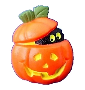 Hallmark PIN Halloween Vintage PUMPKIN JOL w Black Monster 1982 Holiday Brooch - Picture 1 of 2