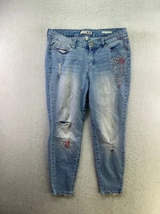 Code Bleu Womens Size 12p Light Wash Mid Rise Floral Distressed Skinny Ankle - Picture 1 of 11