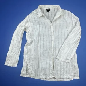 Eileen Fisher irisches Leinenhemd Gr. XL weiß Button Down langarm gestreift - Bild 1 von 9