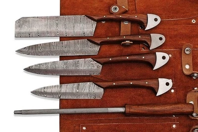 Custom Handmade Hand Forged Damascus Steel Chef Knives Set Kitchen Knives - Bild 1 von 4