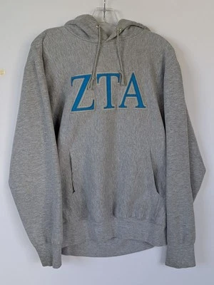 Moletom com capuz vintage MV Sport Pro Weave ZTA Sorority bordado cinza Y2K vintage universitário - Imagem 1 de 4