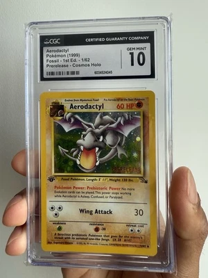 1999 Pokemon Fossil 1st Ed Prerelease Promo Aerodactyl Holo Rare 1/62 CGC 10 PSA - Image 1 of 2