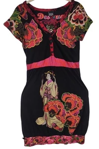 Seltenes Y2K Desigual Geisha Kleid Damen schwarz Blumen Perlen Gr. XL orientalisch asiatisch - Bild 1 von 7
