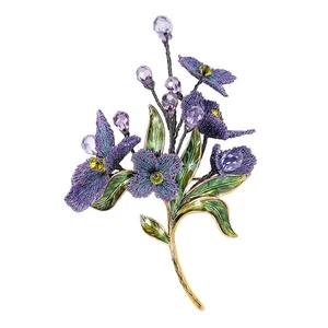 Forget me not Flower Brooch Handmade Gold Thread Embroidered and hand-Drip En... - Picture 1 of 1