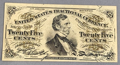 US 25c Signed Fractional Currency Greenback Note H - Image 1 of 4