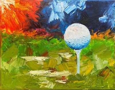 Impresionante pintura al óleo. Juego de Golf Deportivo ORIGINAL. Pintura sobre lienzo Arte Foto 1 de 3
