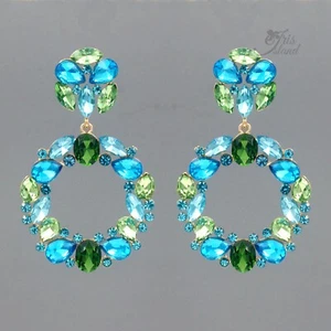 Pendientes colgantes de aro de estrás de cristal azul agua para mujer enchapados en oro 20168 - Imagen 1 de 4