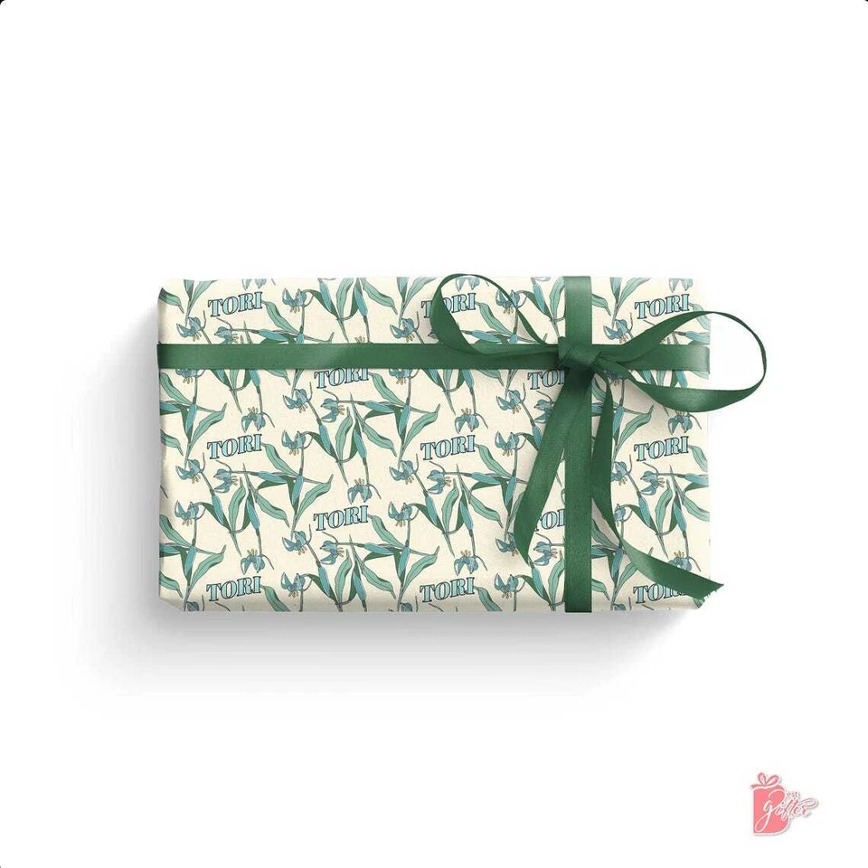 Name Personalized Birthday Gift Wrapping Paper with Bluebell Flower Gift Paper - Image 1 of 4