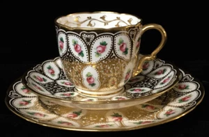 Antique Minton 1883 3 Piece Gold Trio Set with Hand Painted Roses - Y5034 - Picture 1 of 12