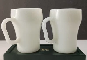 Fire King Soda Fountain Mugs MCM White Milk Glass VTG Anchor Cups Set 2 USA Coco - Picture 1 of 6