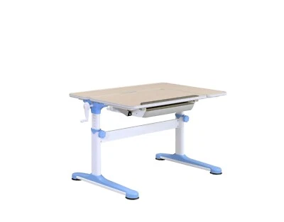 Escritorio ergonómico en forma de L - Escritorio ajustable para niños, blanco/roble/azul, ahorro de espacio Foto 1 de 3