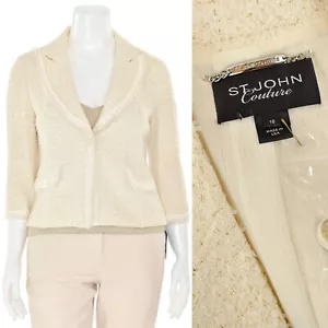 St. John Couture Jacket/Blazer in Cream/Gold Metallic Glitter Knit sz 10 - Picture 1 of 10