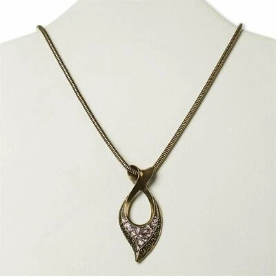 Collar colgante Art Deco de latón envejecido geométrico de cristal rosa Foto 1 de 2