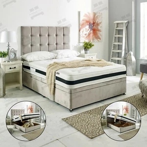Divan Ottoman Storage Bed Gas Lift Upholstered Bed Frame Base with Headboard - Picture 1 of 10