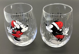 Christmas Mickey & Minnie Mouse Holiday Kisses 14 oz Stemless Wine Glasses