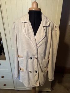 Ladies Ivory Cream Ribbed Cord Double Breasted Long Sleeve Blazer Jacket Size 16 - Picture 1 of 12