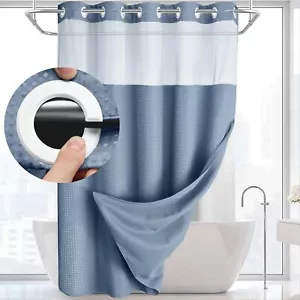 No Hook Shower Curtain with Snap in Liner Set Shower Curtain 75"LX 72"W Sky Blue - Picture 1 of 1