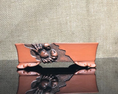 Unique Bonsai tree pot, Ceramic pot, crab & brick wall sculpture, size 5.2" - Image 1 of 4