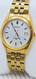 Vintage Seiko Sports 50 7N42-8079 goldfarbene Datum Herrenuhr neue Batterie EXUC - Bild 1 von 20