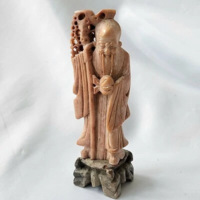Estatuilla de hombre sabio chino de jade tallada Shou Lao dios de la longevidad asiático Foto 1 de 4