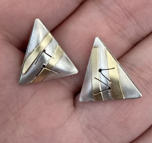 Schöne Vintage Unikat Bicolor 18k 925 Dreieck Form Ohrringe Art Deco Selten - Bild 1 von 12
