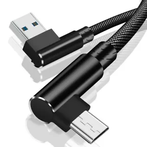 Braided Right Angle Micro USB Fast Data Cable For Galaxy J8 J5 J3 A3 S7 S6 Edge - Picture 1 of 8