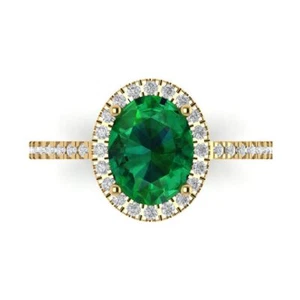 2.86 ct Oval Cut Halo Emerald Stone Promise Engagement Ring 14k Yellow Real Gold - Picture 1 of 11