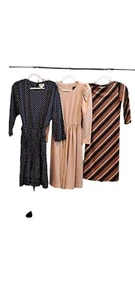 Vtg 1980s 90s 3Pc Dress Lot Stripes Polka Dots Solid Vintage Job Lot - Picture 1 of 8