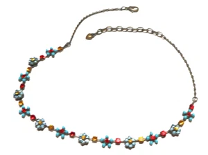 Vintage Flower AB Antique Brass Classic Multicolor Necklace 14" 16" - Picture 1 of 9