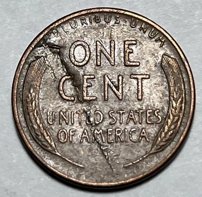 1958 D Wheat Penny Errores Laminación Larga Error Reverso Foto 1 de 4