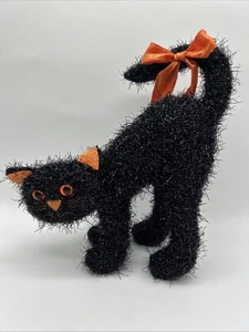 Standing Stuffed Wired Hair Hump Back Black Cat Halloween Decoration Vintage - Picture 1 of 11