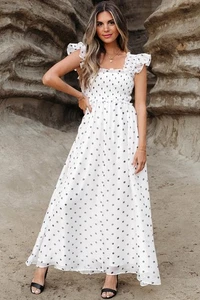 Sarai Polka Dot Smocked Maxi Dress - Picture 1 of 6