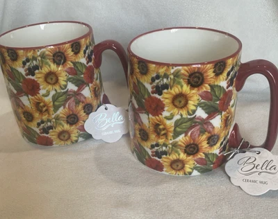 Juego de 2 tazas de café Bella Floral Strawberry Street 16 oz SunFlower rojo otoño Foto 1 de 4