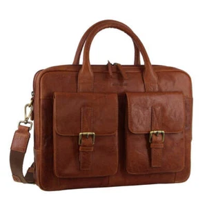Pierre Cardin Leather Multi-Compartment Business 15" Laptop Bag - Tan - Picture 1 of 4