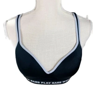 Love Affair Sports Bra 34C Black Gray Racerback Cut Out Accent V-Neck -Play Hard - Picture 1 of 13
