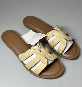 Raffia Sandals Slides Womens 13 Slip On Beige Natural - Picture 1 of 10