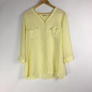 Orvis 100% Linen Yellow Shirt Summer Top Button Down 3/4 Sleeve Women's Sz XL - Picture 1 of 18