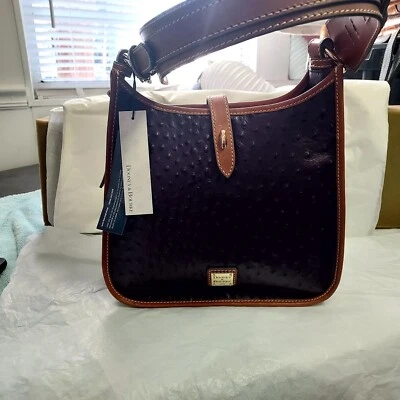 Bolso de Hombro Mensajero Hobo Cuero Avestruz Vino Ciruela Dooney & Bourke Nuevo Foto 1 de 4