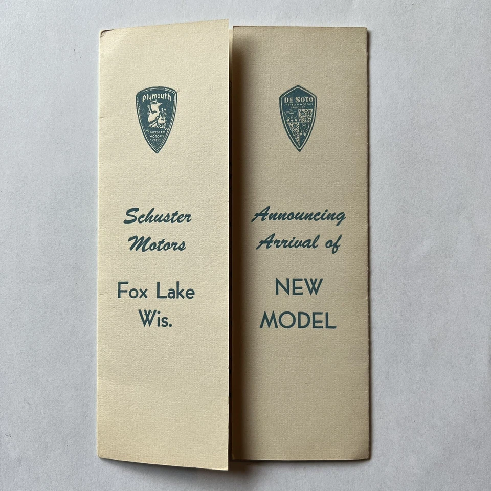 Folleto publicitario Shuster Motors Plymouth Desoto 1947 Fox Lake Wisconsin Foto 1 de 4