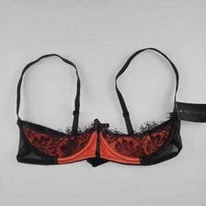 Frederick's Of Hollywood Women's Lux Satin & Lace Open Cup Bra Size M Orange - Picture 1 of 7