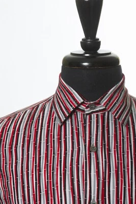 Gucci Red and White Bamboo Stripe Print Dress Shirt 30450 - Image 1 of 4